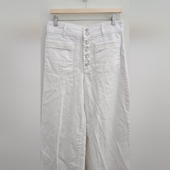 FREE PEOPLE Colette Wide Leg Culottes button fly white cropped jeans size 30 - Picture 7 of 16